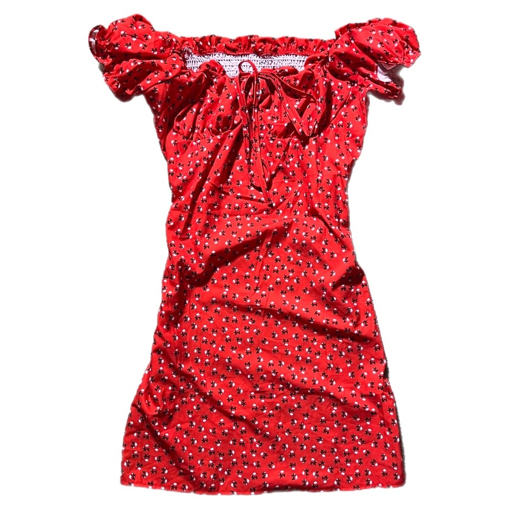 Women’s Floral Printed Wrap Dress Off Shoulder Tie Up Front Mini Dress
